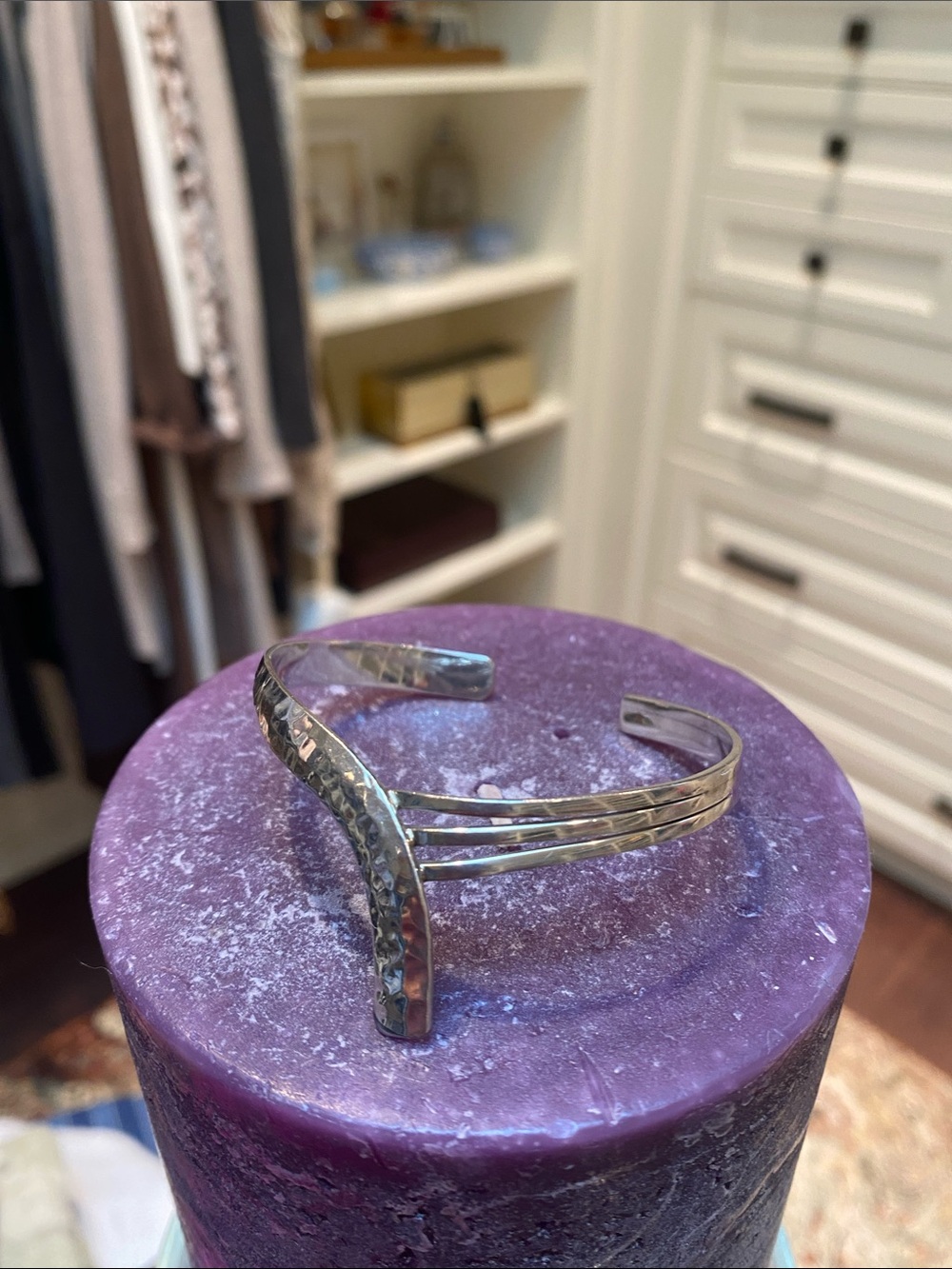 Artisan - Hammered Silver Open Cuff Bracelet. Adjustable. Like NEW!